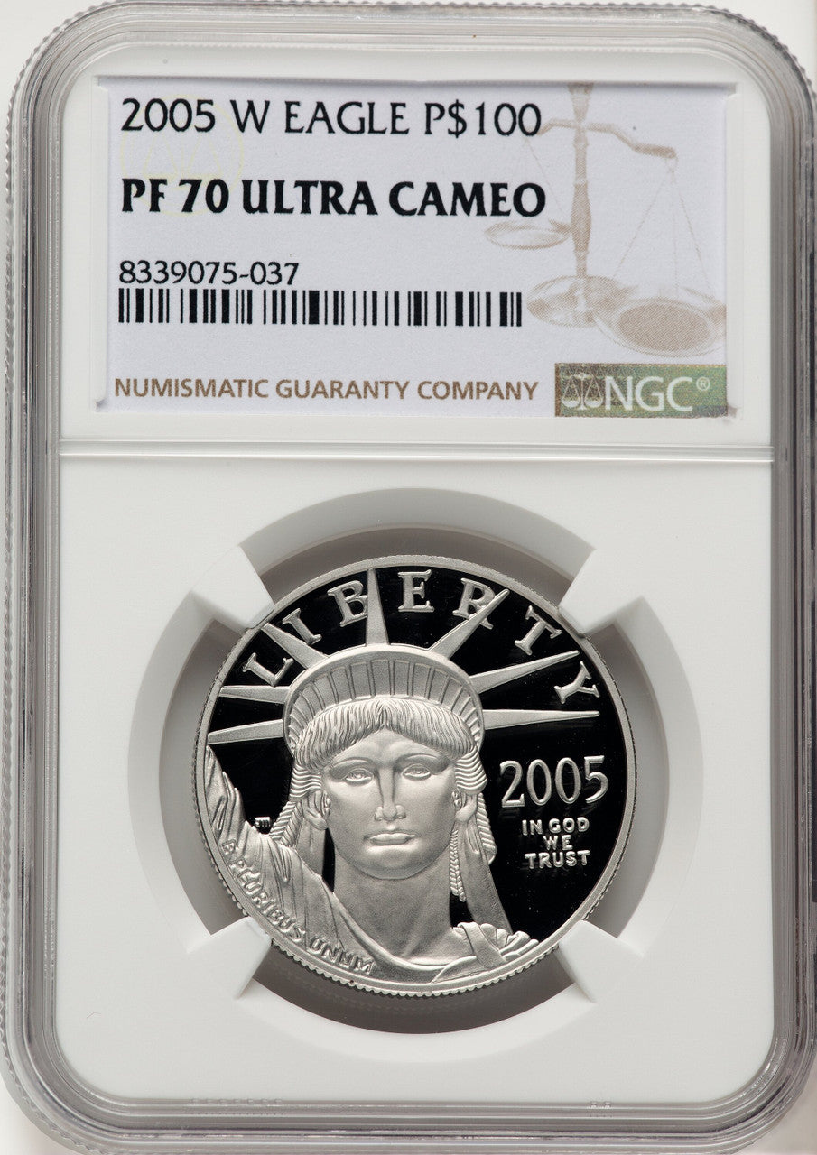 2005-W $100 One-Ounce Platinum Eagle Statue of Liberty Brown Label NGC PF70 (520703043)