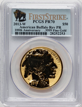 2013-W $50 One-Ounce Gold Buffalo Reverse Proof First Strike FS Bison Label PCGS PR70