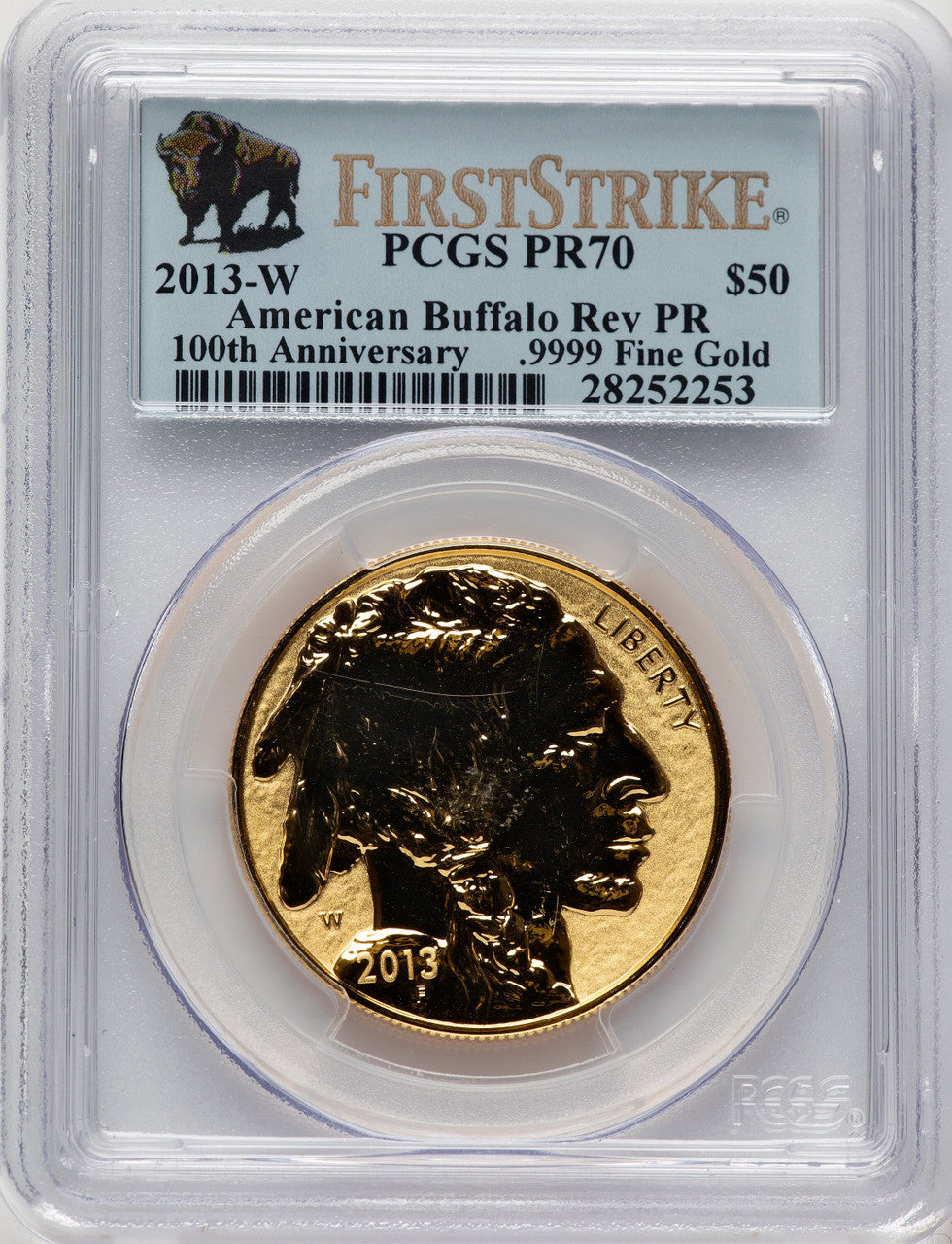 2013-W $50 One-Ounce Gold Buffalo Reverse Proof First Strike FS Bison Label PCGS PR70