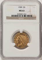 1909 $5 Indian Half Eagle NGC MS63 (778029004)