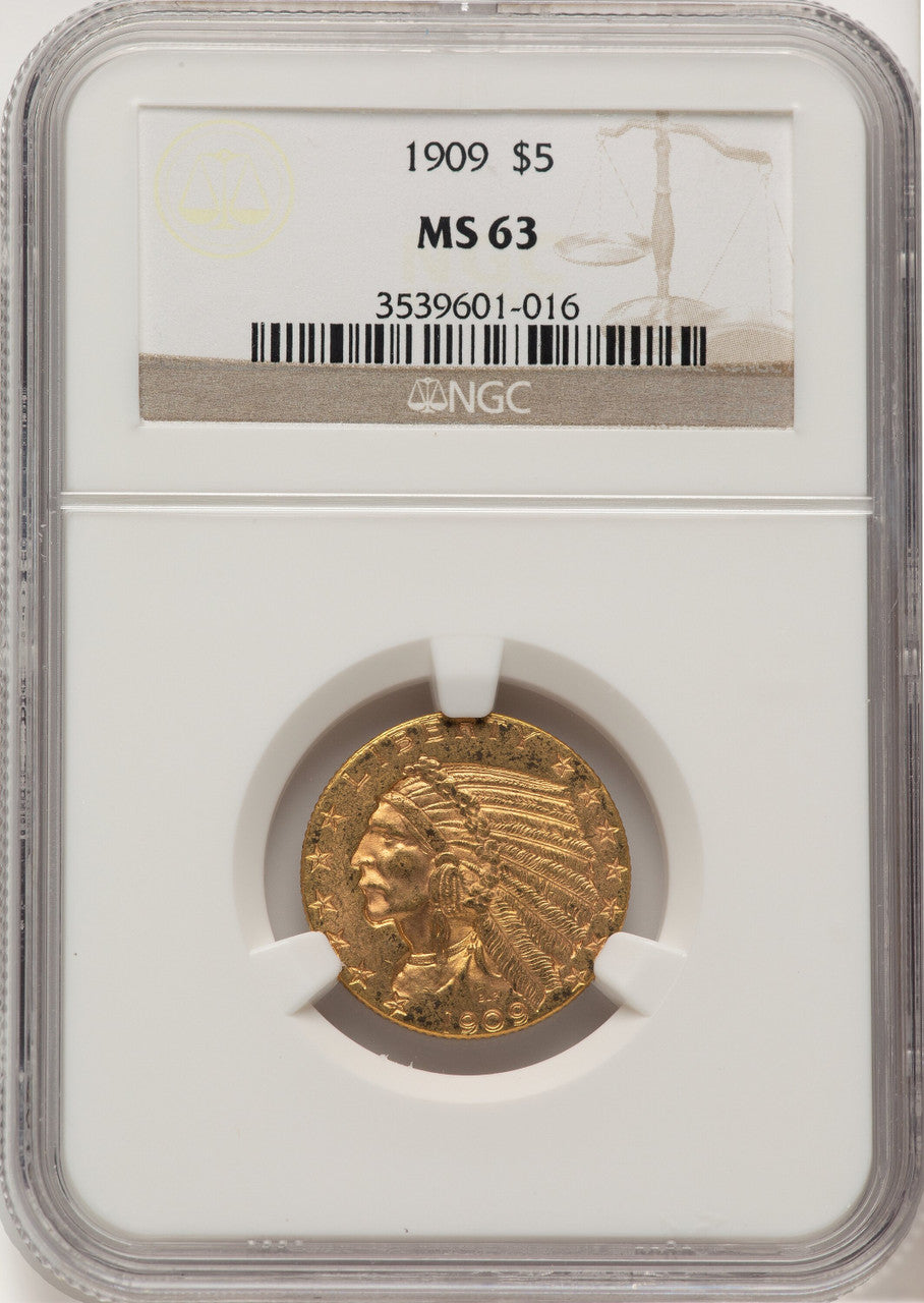 1909 $5 Indian Half Eagle NGC MS63 (778029004)