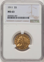 1911 $5 Indian Half Eagle NGC MS63 (778029005)