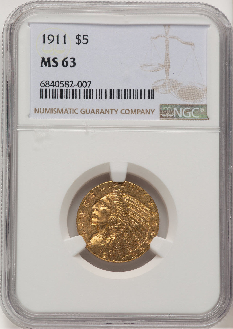 1911 $5 Indian Half Eagle NGC MS63 (778029005)