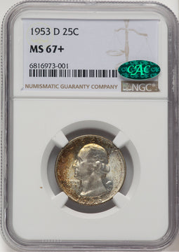 1953-D 25C CAC Washington Quarter NGC MS67+