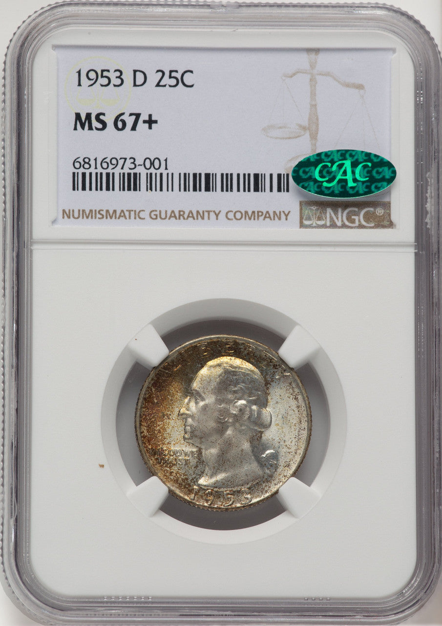 1953-D 25C CAC Washington Quarter NGC MS67+