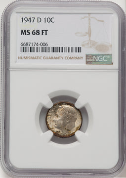 1947-D 10C FB Roosevelt Dime NGC MS68