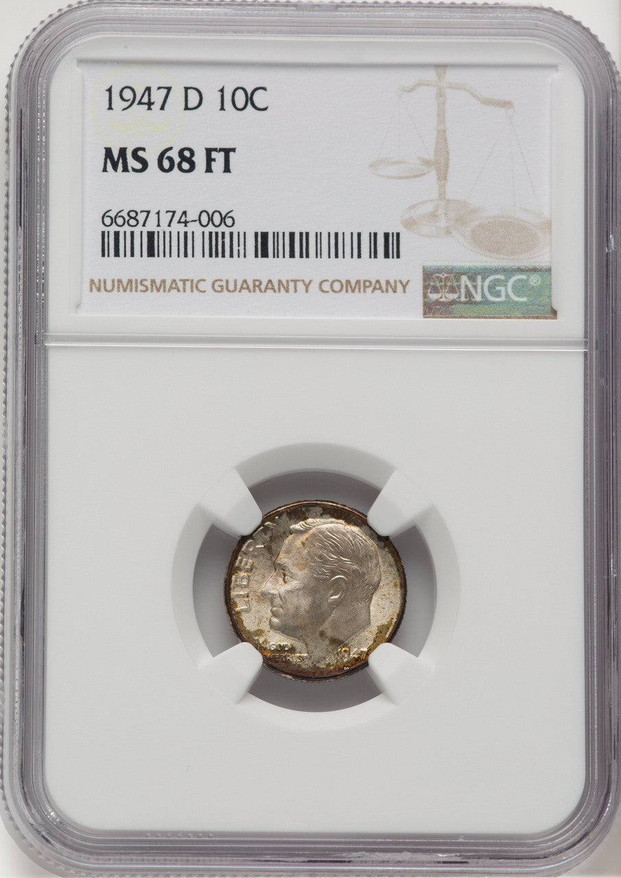1947-D 10C FB Roosevelt Dime NGC MS68