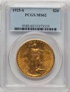 1925-S $20 Saint-Gaudens Double Eagle PCGS MS62