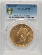 1874-CC $20 Liberty Double Eagle PCGS AU55
