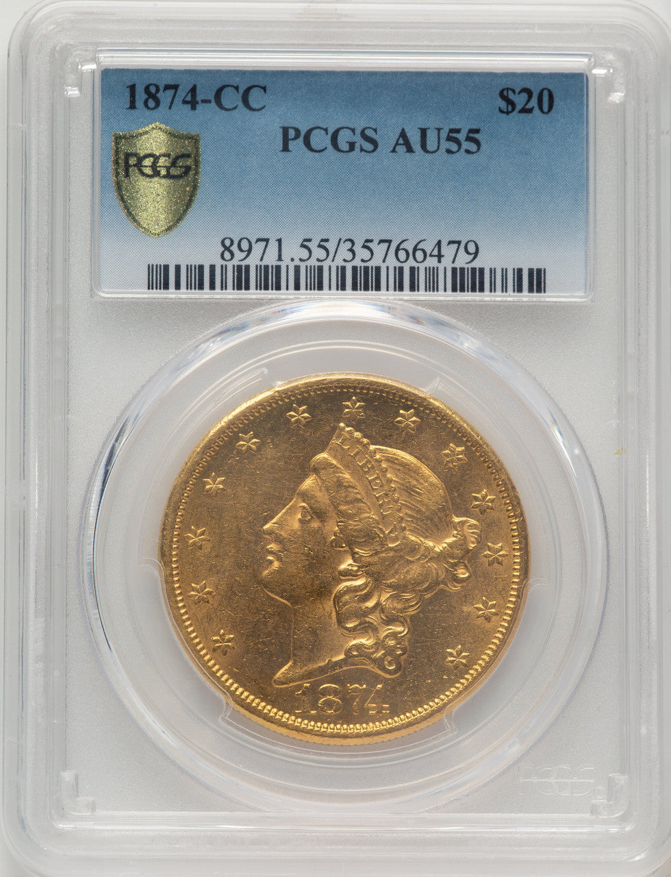 1874-CC $20 Liberty Double Eagle PCGS AU55