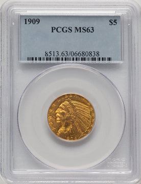 1909 $5 Indian Half Eagle PCGS MS63 (778001004)