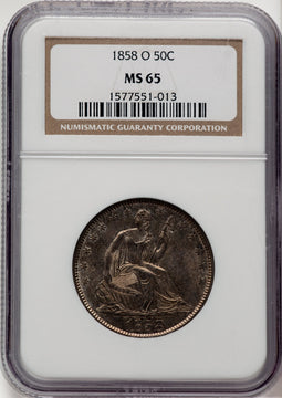 1858-O 50C Seated Half Dollar NGC MS65