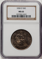 1858-O 50C Seated Half Dollar NGC MS65