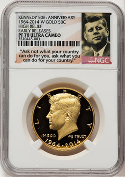 2014-W 50C Kennedy Gold 50th Anniversary First Strike Proof Kennedy Half Dollar NGC PR70 (521119021)