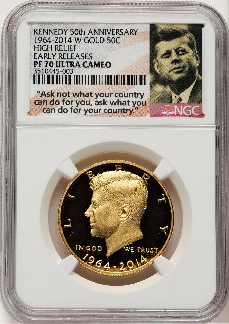 2014-W 50C Kennedy Gold 50th Anniversary First Strike Proof Kennedy Half Dollar NGC PR70 (521119021)