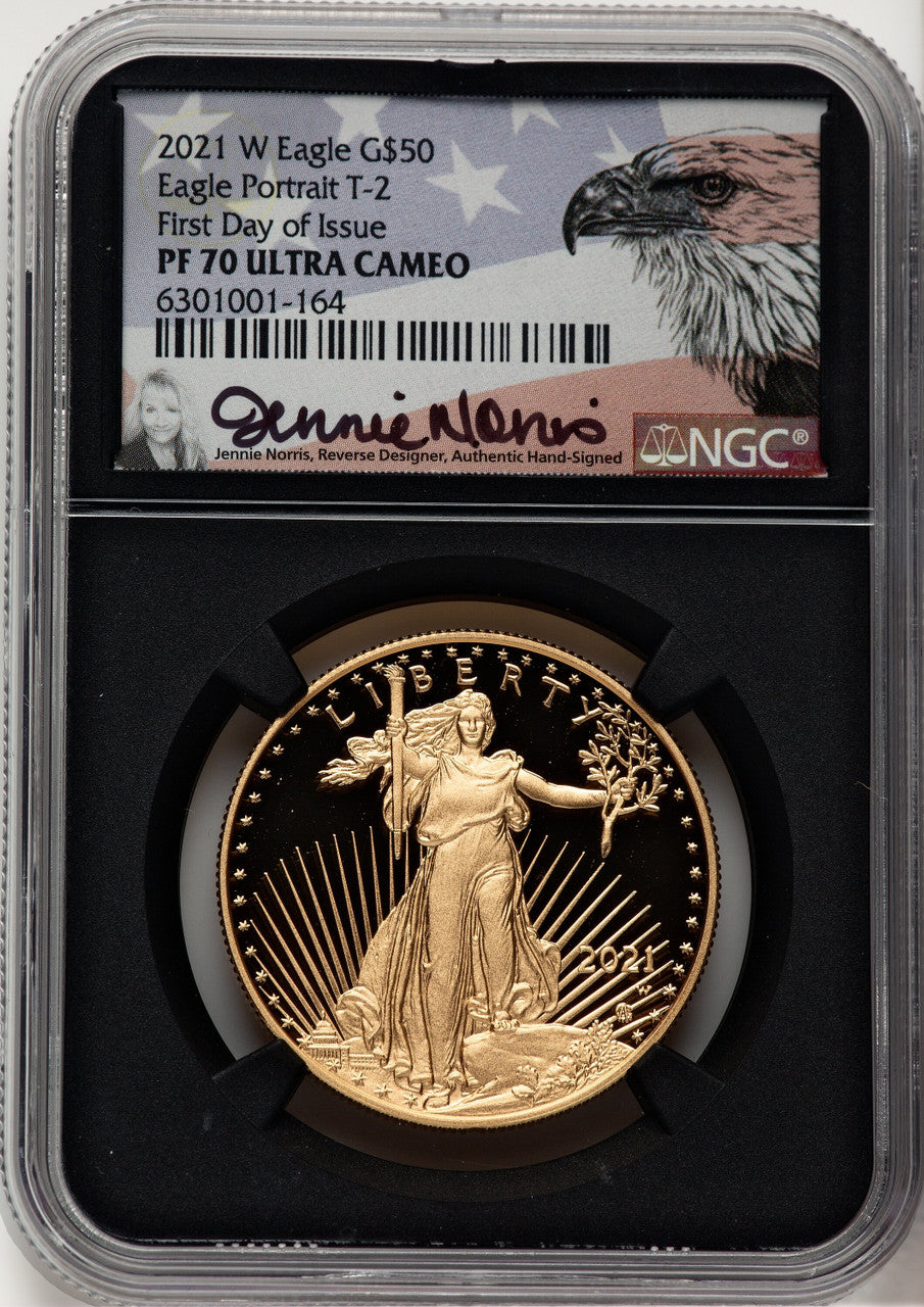2021-W G$50 One Ounce Gold Eagle Type Two FDI FDI Jennie NGC PF70 Norris