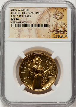2015-W G$100 American Liberty High Relief ER 2015 HR Label NGC MS70