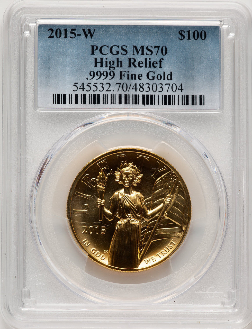 2015-W G$100 American Liberty High Relief Blue Gradient PCGS MS70