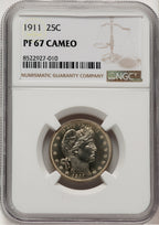 1911 25C CA Proof Barber Quarter NGC PR67