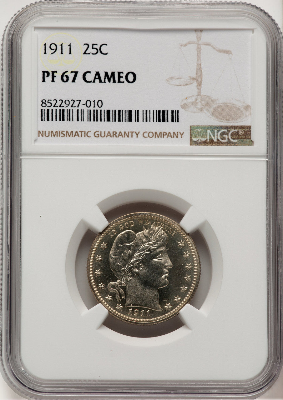 1911 25C CA Proof Barber Quarter NGC PR67