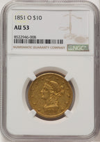 1851-O $10 Liberty Eagle NGC AU53