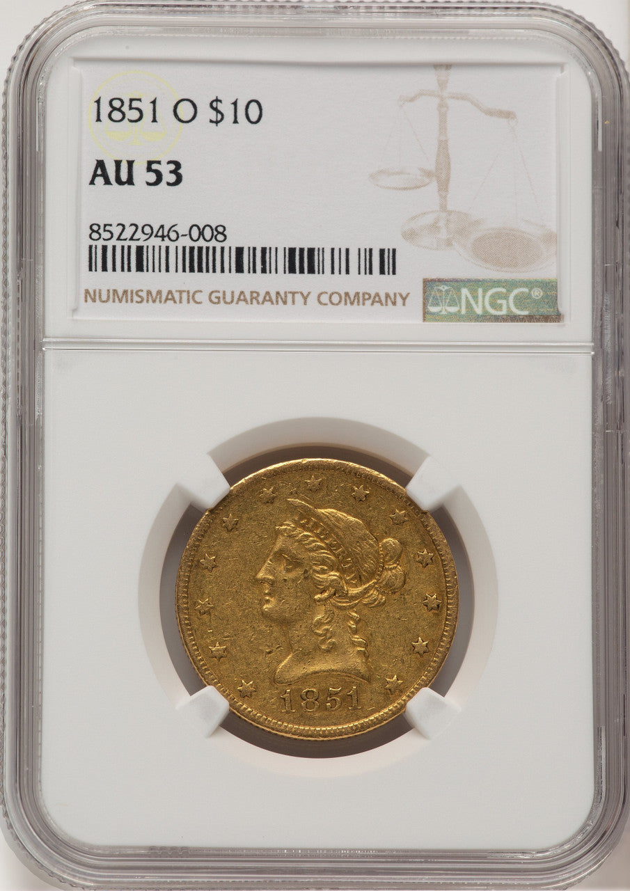 1851-O $10 Liberty Eagle NGC AU53