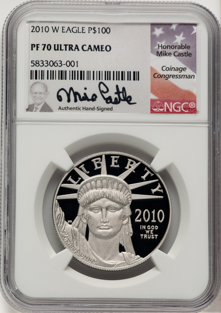 2010-W $100 One-Ounce Platinum Eagle Statue of Liberty Mike Castle NGC PF70