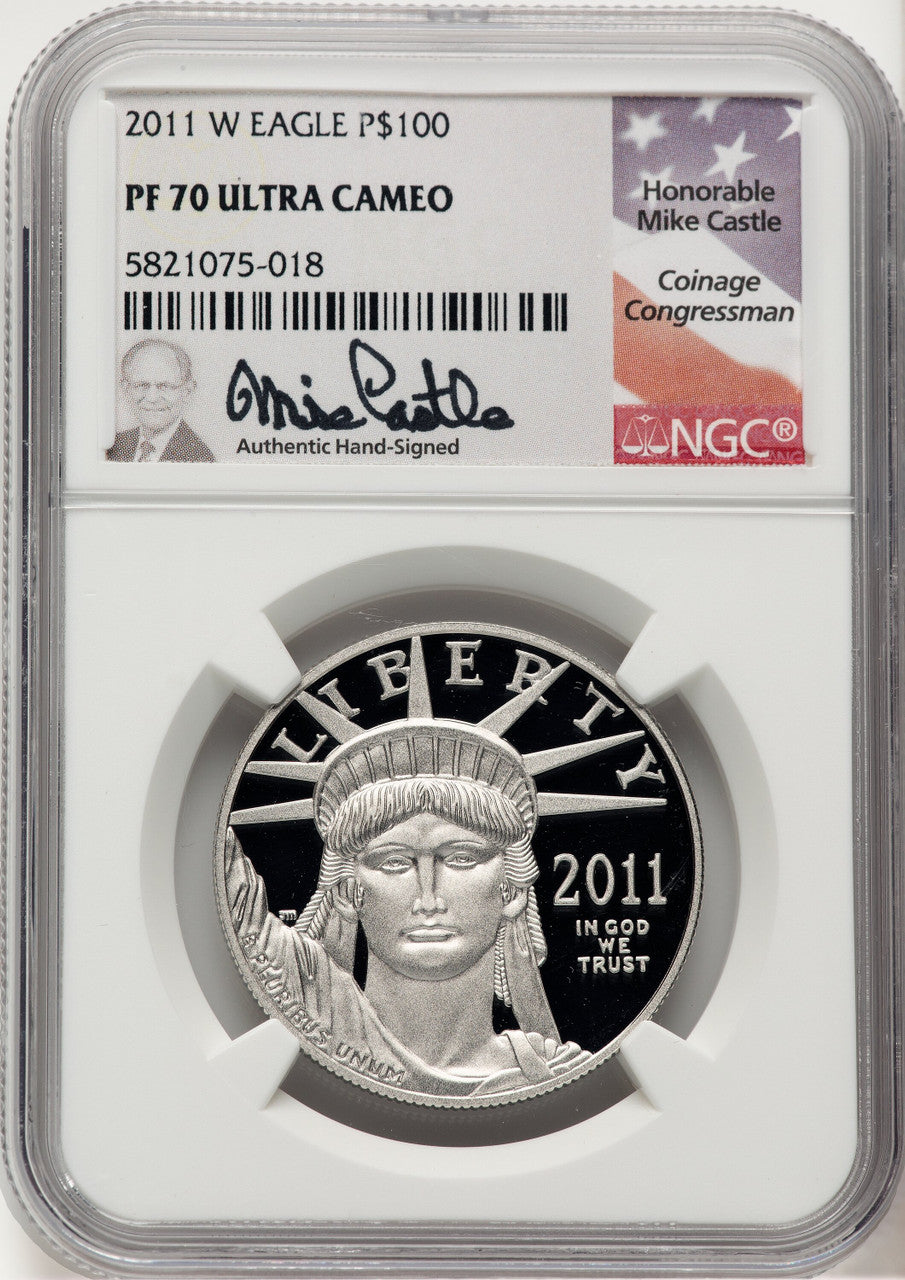 2011-W $100 One-Ounce Platinum Eagle Statue of Liberty Mike Castle NGC PF70