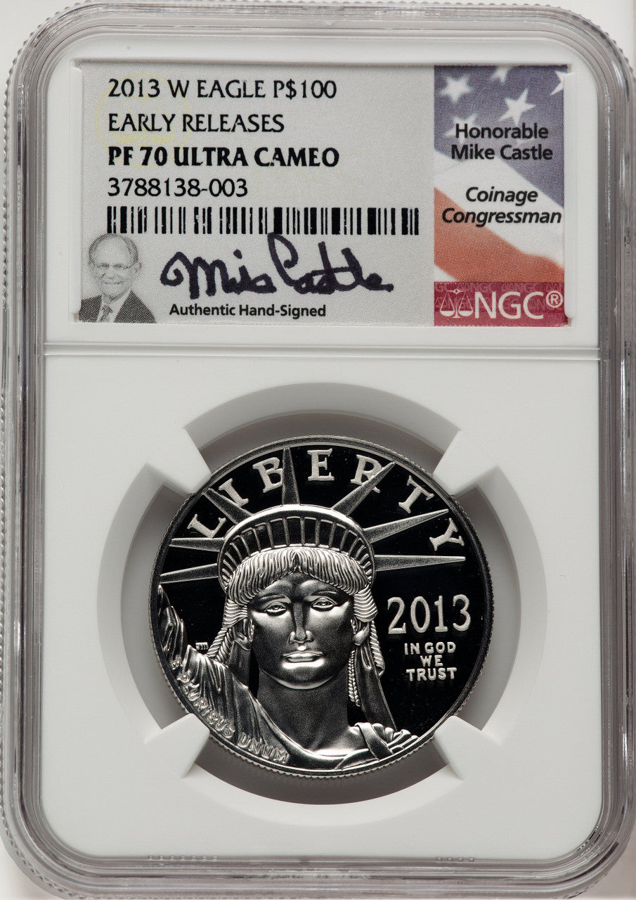 2013-W $100 Platinum Eagle First Strike ER Mike Castle NGC PF70