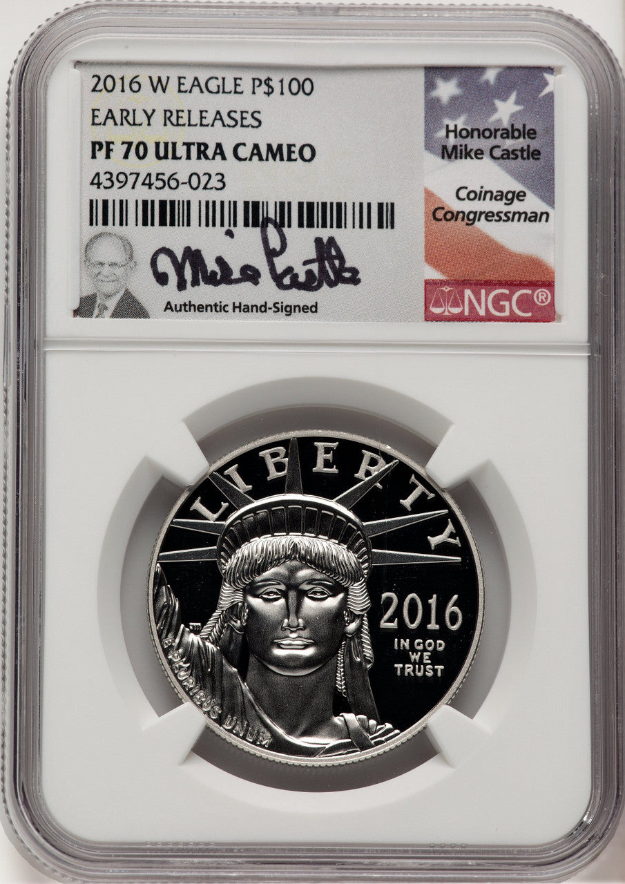 2016-W $100 One-Ounce Platinum Eagle First Strike ER Mike Castle NGC PF70