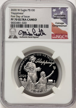 2020-W $100 One Ounce Platinum Eagle Happiness PRDC FDI Mike Castle NGC PF70