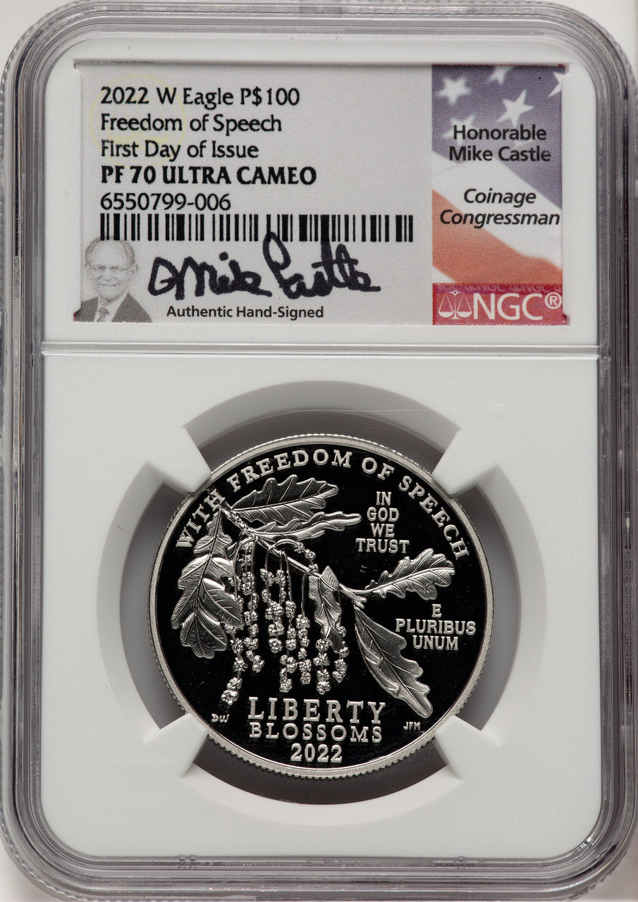 2022-W $100 One-Ounce Platinum Eagle Freedom of Speech FDI FDI Mike Castle NGC PF70