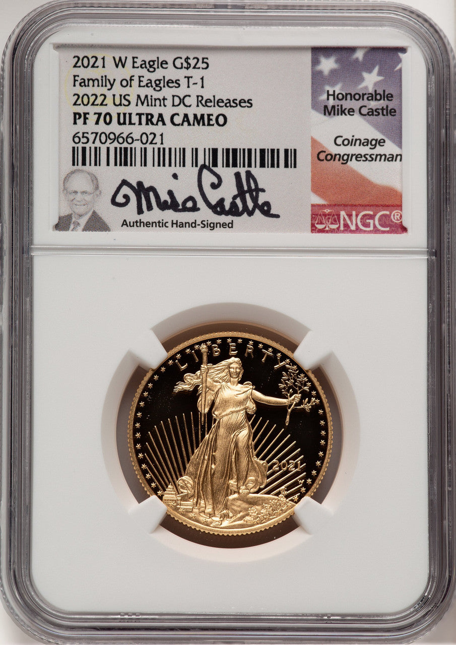 2021-W G$25 Half Ounce Gold Eagle T-1 First Strike Mike Castle NGC PF70