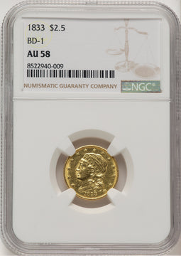 1833 $2.50 BD-1 Early Quarter Eagle NGC AU58