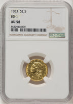 1833 $2.50 BD-1 Early Quarter Eagle NGC AU58