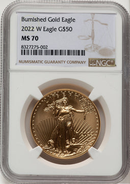 2022-W One-Ounce Gold Eagle Burnished Brown Label NGC MS70 (778261011)