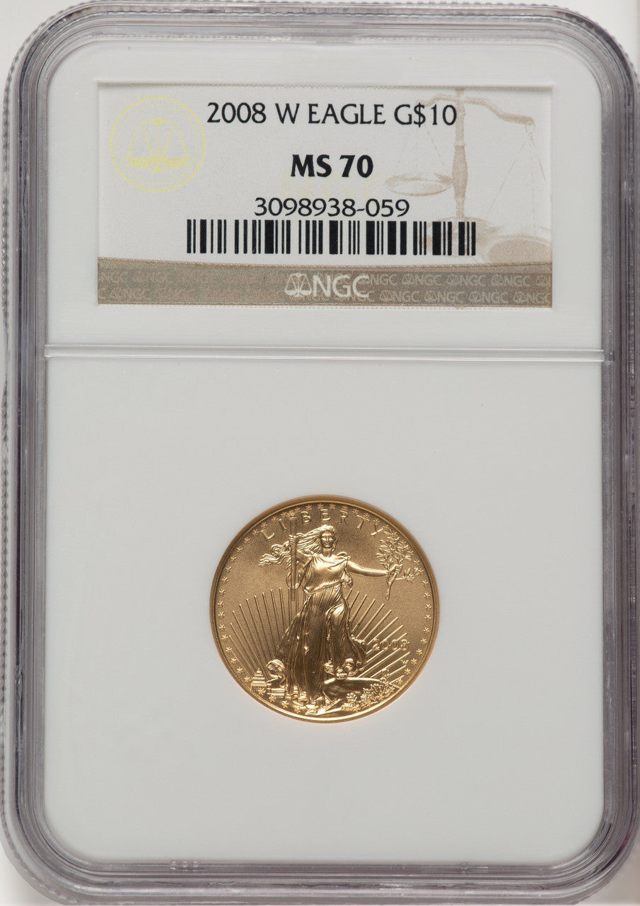 2008-W 1/4 oz Gold Eagle Brown Label NGC MS70