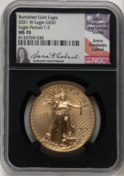 2021-W One-Ounce Gold Eagle Type Two Burnished Anna Cabral NGC MS70