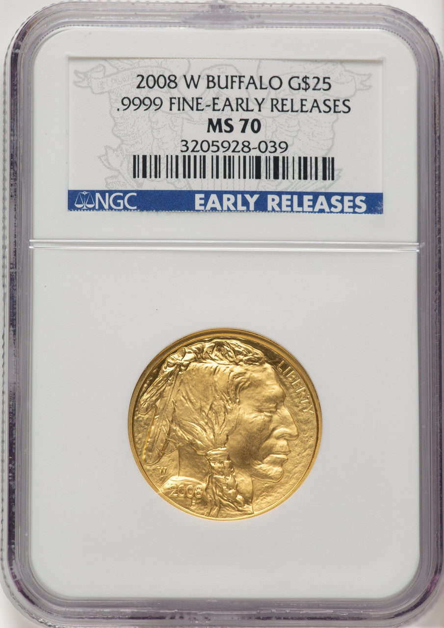 2008-W $25 Half-Ounce Burnished Gold Buffalo First Strike ER Blue NGC MS70 (777444069)