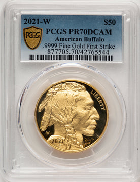 2021-W G$50 Gold Buffalo First Strike DCAM Blue Gradient PCGS PR70