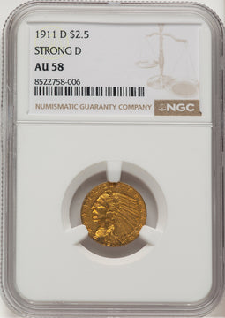 1911-D $2.50 Indian Quarter Eagle NGC AU58 (776661002)