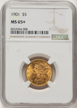 1901 $5 Liberty Half Eagle NGC MS65+ (777428036)