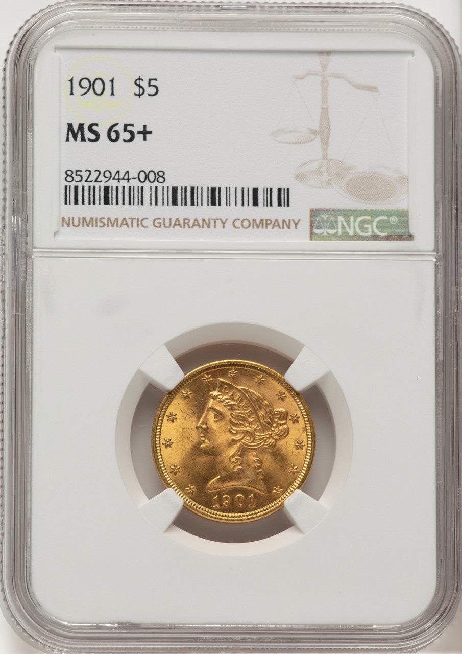 1901 $5 Liberty Half Eagle NGC MS65+ (777428036)