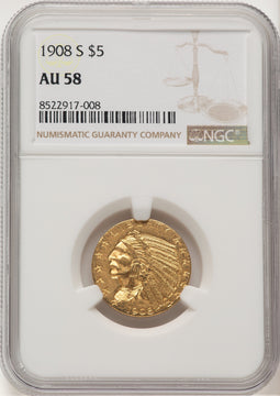 1908-S $5 Indian Half Eagle NGC AU58 (775996054)