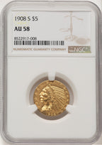 1908-S $5 Indian Half Eagle NGC AU58 (775996054)
