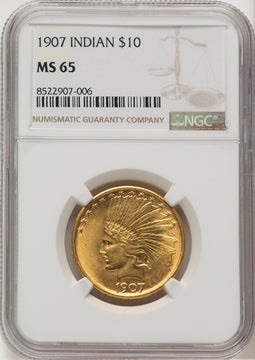 1907 $10 No Motto Indian Eagle NGC MS65 (771307004)