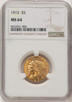 1915 $5 Indian Half Eagle NGC MS64 (521120006)