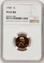1938 1C RD Proof Lincoln Cent NGC PR67