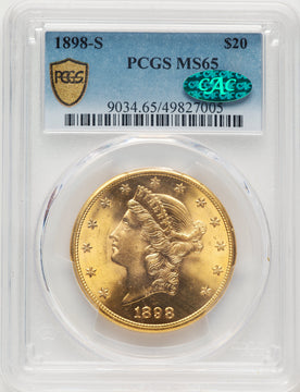 1898-S $20 CAC Liberty Double Eagle PCGS MS65