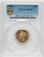 1889 $3 Three Dollar Gold Pieces PCGS MS62 (777425052)